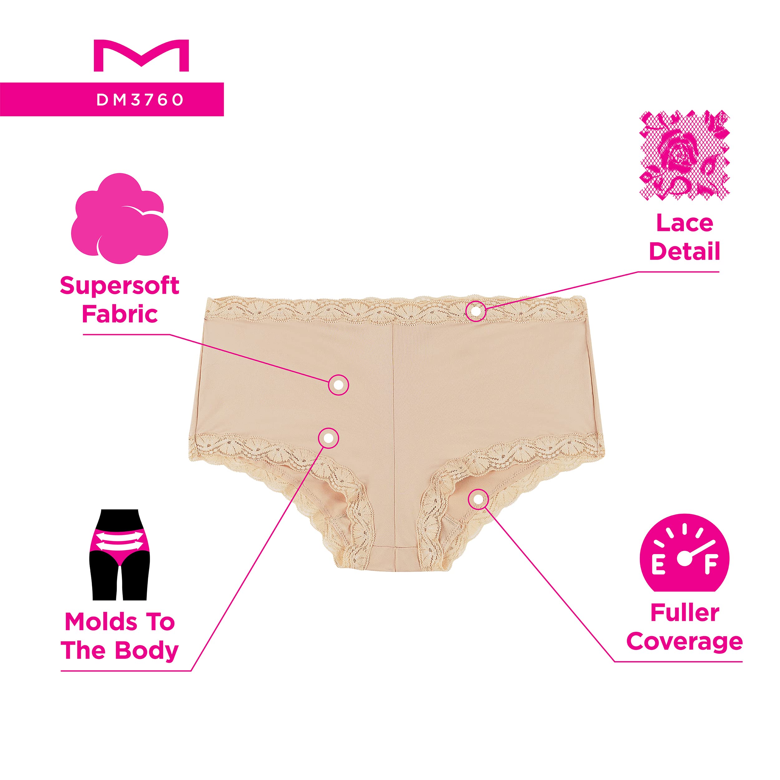 Maidenform womens Microfiber Boyshort Panty Pack, One Fab Fit Boyshort Panties With Lace, 3-pack