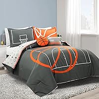 Lush Decor Basketball Game Reversible Oversized 5 Piece Comforter Set - Cozy & Soft Kids Sports Themed Bedding Set - Full/ Queen, Charcoal
