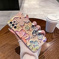 LeLeYun Case for Samsung Galaxy A32 5g, Colorful Retro Oil Painting Printed Flower Cute Pattern with Glitter Gem Phone Cover Durable TPU Shockproof Protective Case for Girls Women