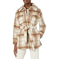 TAHARI Women's Plaid Shacket with Tie Belt