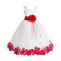 Wedding Pageant Floral Rose Petals Ivory Tulle Flower Girl Dress Toddler 007