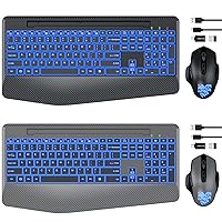 SABLUTE 2 Pack Wireless Keyboard and Mouse with Backlit, Jiggler Mouse, Ergonomic Rechargeable Combo with Wrist Rest, Phone Holder, Silent Light Up Cordless Set for Computer, Laptop, Mac, Chromebook