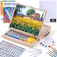 54 Pieces Watercolor Paint Set with Portable Wood Easel, Complete Starter Painting Art Supplies with Watercolor Paints, Canvases, Sketch Pads, Brushes and Palette for Adults Teens Kids Beginners