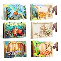 LukiWit Bundle of Kids Crafts kit - Sea Animal and Dino, 6 DIY Wood Crafts for Kids, Bulid and Paint Your Own