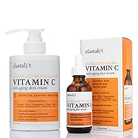 Elastalift Vitamin C Cream Moisturizer Lotion + Potent Vitamin C Serum For Face Skin Care Set, Skin Lightening Anti Aging Bundle Target Dark Spots, Dry Skin, Sun Damaged Skin, & Wrinkles, Bundle
