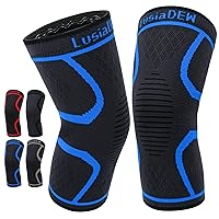 2 Pack Knee Braces for Knee Pain, Knee Compression Sleeve for Men and Women, Knee Support for Running, Basketball, Gym, Weightlifting, Hiking (Large, Blue)