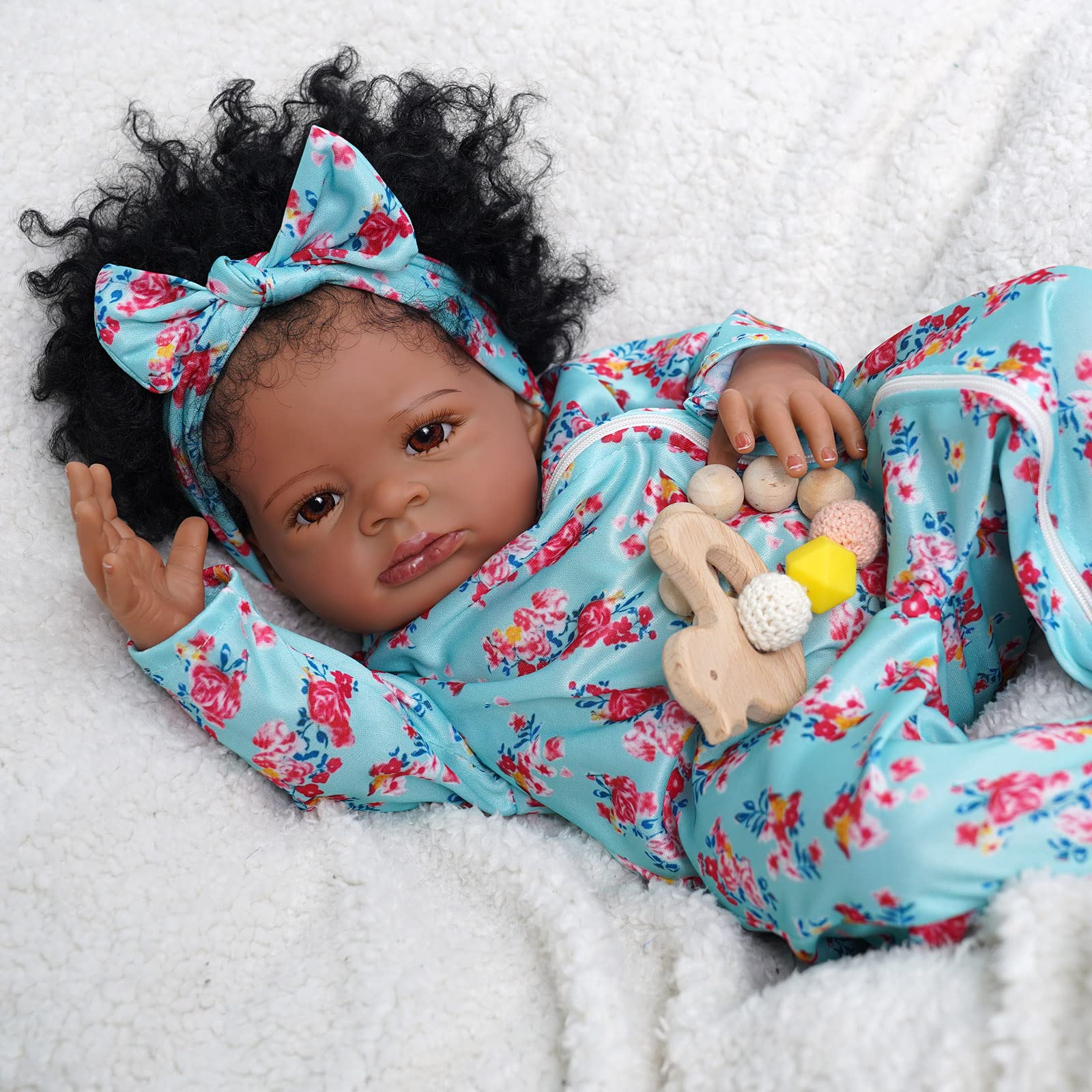 BABESIDE Lifelike Reborn Black Girl- 18-Inch Realistic Newborn Real Life Baby Dolls with Clothes and Toy Gift for Kids Age 3+1