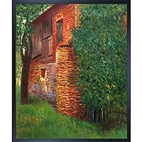 overstockArt Klimt-Farmhouse at Kammer Artwork with Studio Black Wood Frame