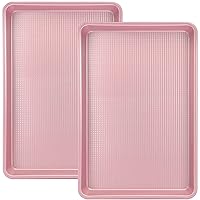 Suice 15x10 Inch Toaster Oven Pan Set 2Pcs, Jelly Roll Pan with Diamond Texture Nonstick Baking Sheet Carbon Steel Cookie Sheet with Warp Resistance for Bakery, Cooking, Roasting - Rose Gold