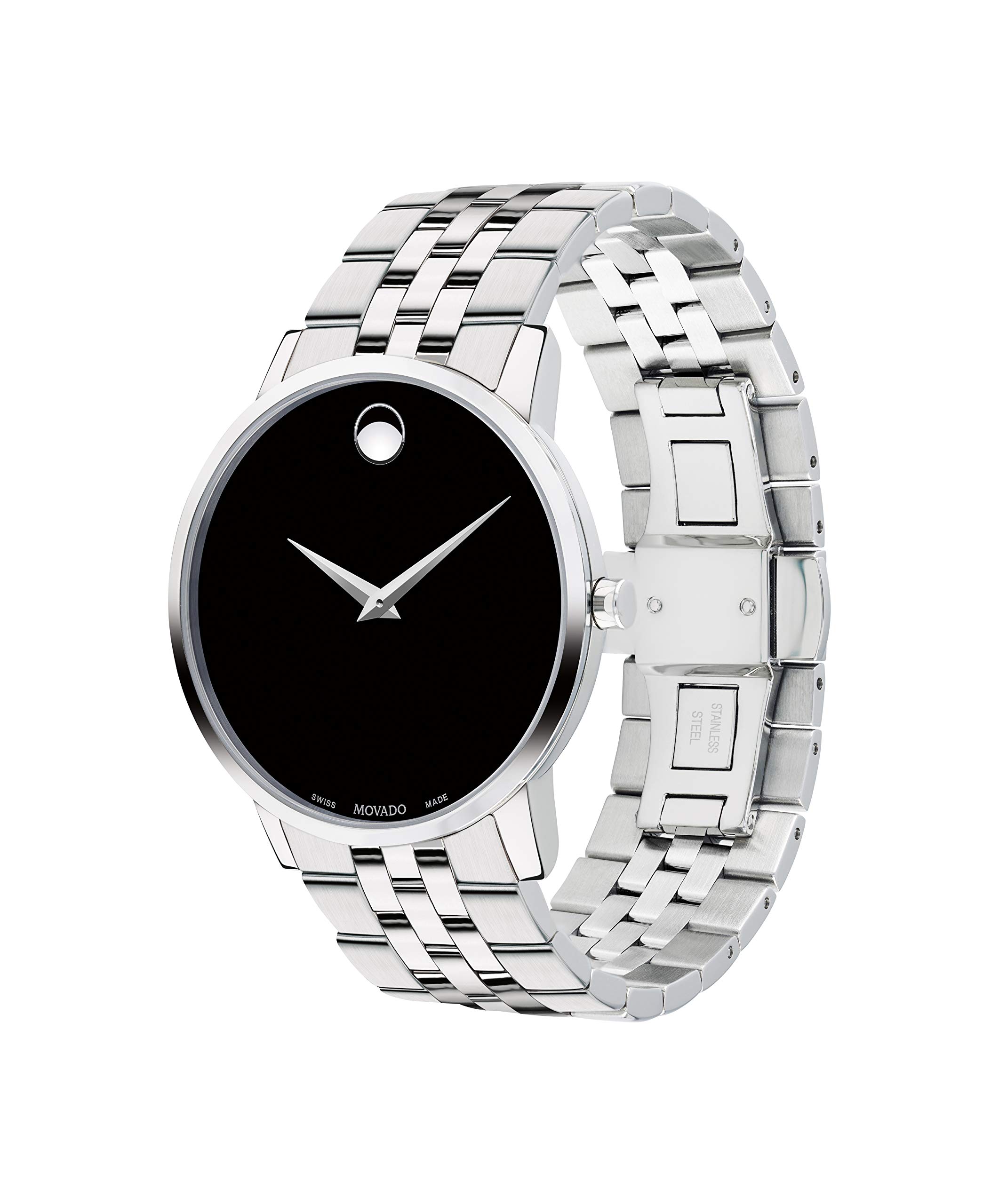 Movado Men's Museum Stainless Steel Watch with Concave Dot Museum Dial, Silver/Black (Model 607199)