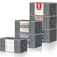 Budding Joy 6 Pack Clothes Storage, Foldable Large Storage Bags, Storage Containers for Clothing, Blanket, Comforter, Toys, Pillows, Clothes Organizers and Storage with Lids and Handle, Grey