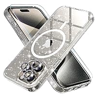 Choiche for iPhone 15 Pro Case Magnetic, Women Clear Glitter Bling Sparkly Case, [3xDiamond Camera Lens Protectors] [2xTempered Glass Screen Protectors] [Compatible MagSafe] (Glitter Clear)