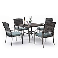 Pamapic 5 Piece Patio Dining Set, Green, Weather Resistant PE Rattan Table and Chairs, Comfortable Cushions, Easy Maintenance