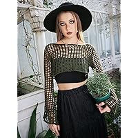 Women's Sweater Hollow Out Crop Sweater Sweater for Women (Color : Dark Green, Size : Large)