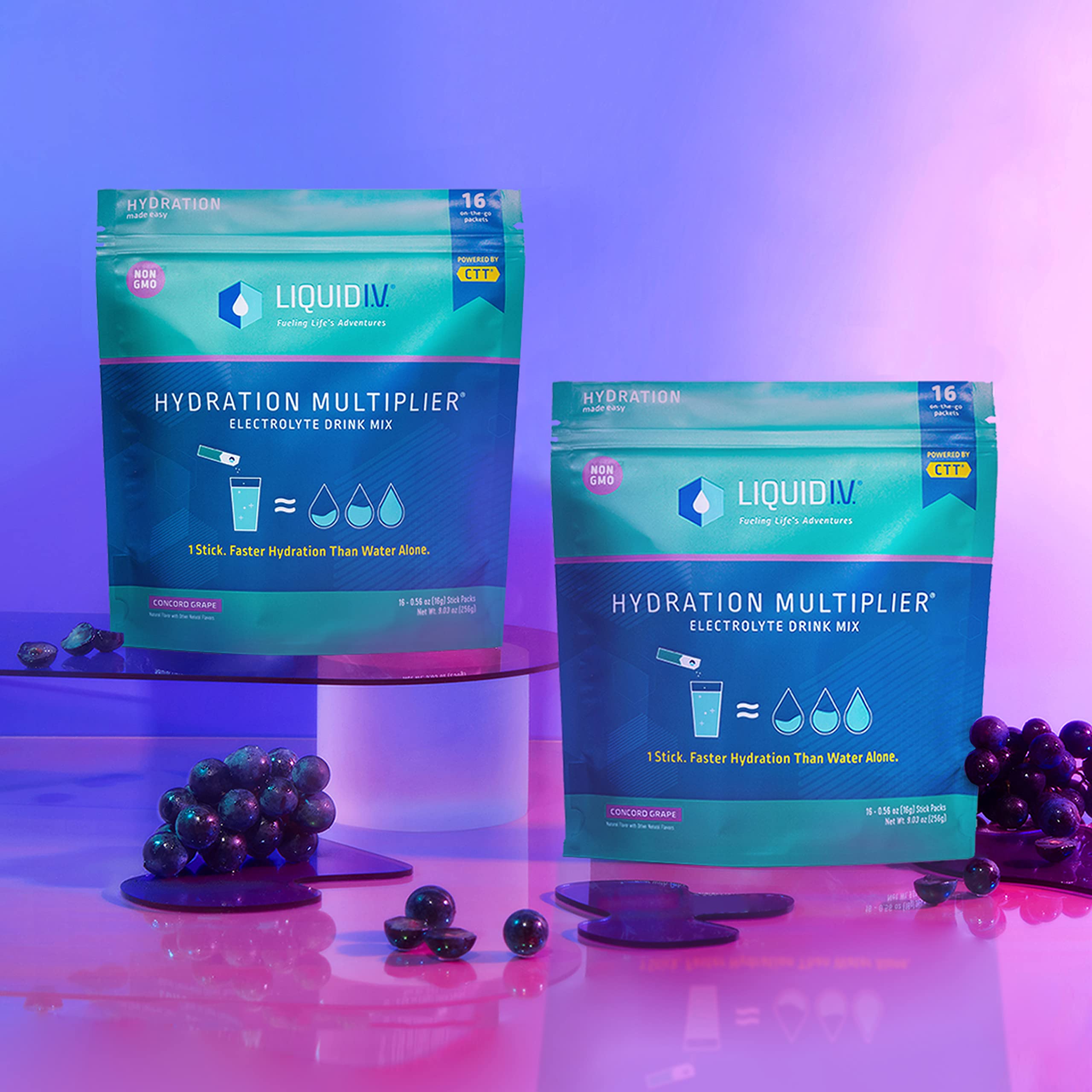 Liquid I.V. Hydration Multiplier - Concord Grape - Hydration Powder Packets | Electrolyte Drink Mix | Easy Open Single-Serving Stick | Non-GMO | 16 Sticks