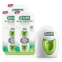 GUM Dual-Defense Twisted Dental Floss - Double Strand Waxed Floss - Green Tea and Mint, 2ct (3pk)