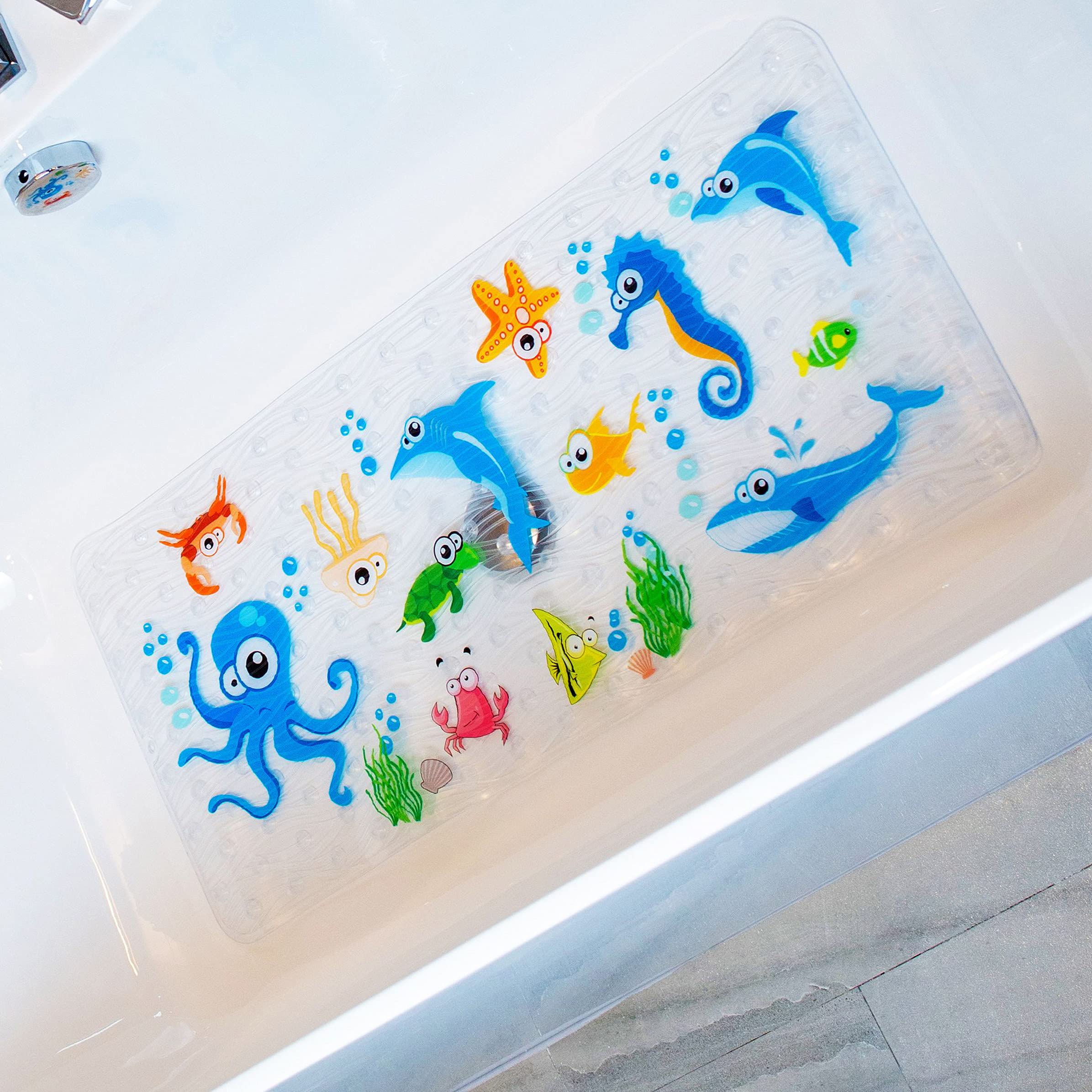Mua BeeHomee Cartoon Non Slip Bathtub Mat for Kids - 35x16 Inch XL Large  Size Anti Slip Shower Mats for for Toddlers Children Baby Floor Tub Mats  (Blue Ocean) trên Amazon Mỹ