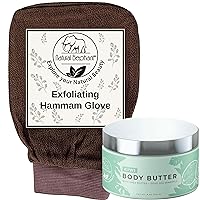 Natural Elephant Silky Smooth Combo: Exfoliating Hammam Glove - Chocolate Brown & Kiwi Body Butter Bundle