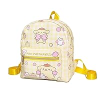 Anime Pompom Purin Backpack Mini Cute Cartoon Daily Travel Bag All Over Printed Checkered Daypack Travel Hiking Backpack Yellow