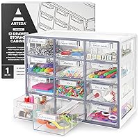 ARTEZA Desk Drawer Organizer, Multipurpose 12-Drawer Cabinet for Makeup Storage, Tools, and Art Supplies, 9.21in x 16.22in x 12.79in