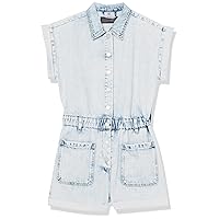 [BLANKNYC] girls Luxury Clothing Acid Denim Shorts Sleeve Romper With Patch Pockets, Comfortable & Stylish