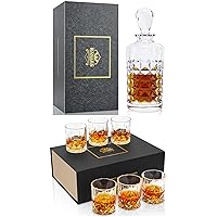 KANARS Whiskey Decanter and Liquor Glasses Set, Premium Round Decanter, 7-Pieces Diamond-Cutting Bar Glassware for Scotch Bourbon Rum Single Malt Congac, Men Gifts