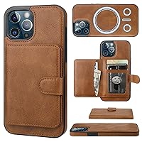 Bocasal Wallet Case for iPhone 12 Pro Max Compatible with MagSafe Magnetic RFID Blocking Detachable Premium PU Leather Flip Case with Card Slots Holder Kickstand Wireless Charging 6.7 Inch (Brown)