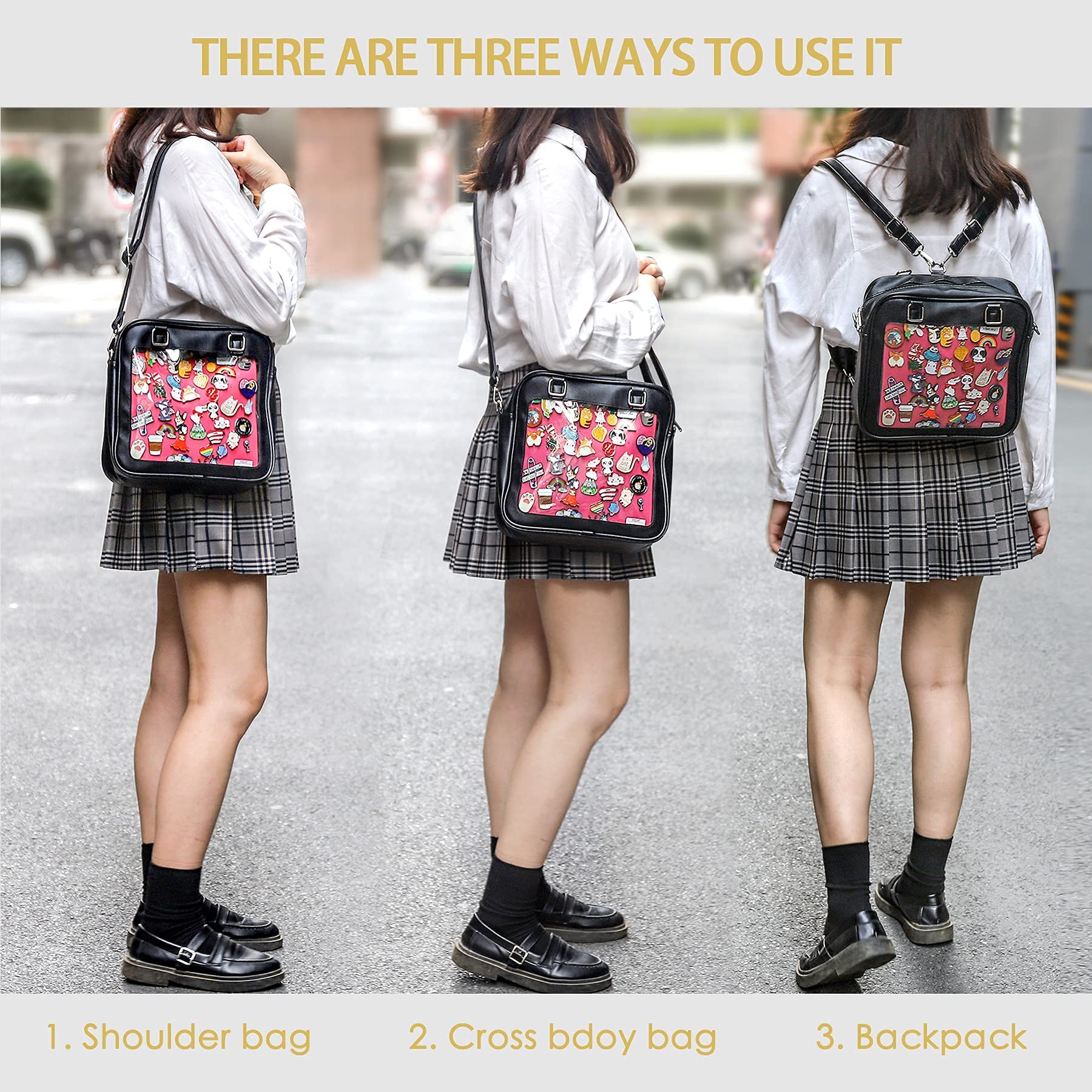 STEAMEDBUN Ita Bag Crossbody Backpack with Insert Pin Display Bag for Anime Cosplay…
