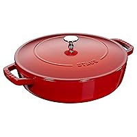 Staub 40511-475 Braiser Saute Pan, Cherry, 9.4 inches (24 cm), Double Handed, Cast Enameled Pot, Shallow Type, Sukiyaki, Induction Compatible, Made in Japan