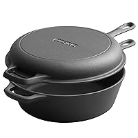 2-in-1 Pre-Seasoned Cast Iron Dutch Oven Pot with Skillet Lid Set, 10
