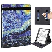 WALNEW Flip Case for 10.2-inch Kindle Scribe 2022 Released, Two Hand Straps and Vertical Multi-Viewing Stand Cover with Auto Wake/Sleep for 10.2” Amazon Kindle Scribe E-Reader (Starry Night)