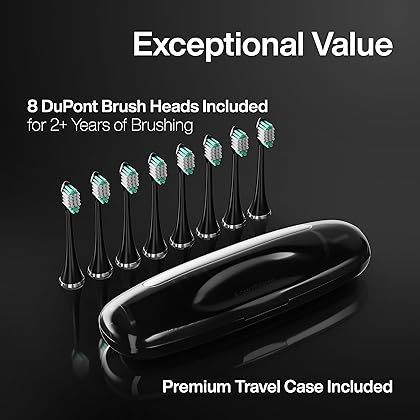 Aquasonic Black Series Ultra Whitening Toothbrush – ADA Accepted Power Toothbrush - 8 Brush Heads & Travel Case – 40,000 VPM Electric Motor & Wireless Charging - 4 Modes w Smart Timer