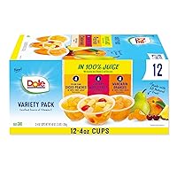 Dole Fruit Bowls in 100% Juice Variety Pack Snacks, Peaches, Cherry Mixed Fruit, Mandarin Oranges, 4oz 12 Total Cups, Gluten & Dairy Free, Bulk Lunch Snacks for Kids & Adults