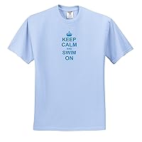 3dRose InspirationzStore Typography - Keep Calm and Swim on - Carry on Swimming - Hobby or Professional Swimmer Gifts - Fun Funny Humor - Adult Light-Blue-T-Shirt Medium (ts_157777_51)