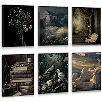 HPNIUB Dark Academia Wall Art Set Of 6 Piece (12x16inch,Framed) Bathroom Wall Art Gothic Magic Forest Building Poster,Academia Aesthetic Art Prints Nature Pictures for Home Bedroom Gallery Decoration
