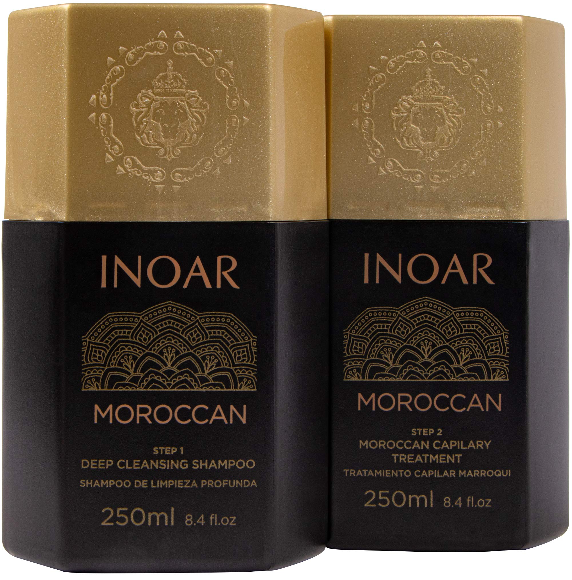 INOAR – Moroccan Keratin Smoothing Treatment Set - Deep Cleansing Shampoo & Moroccan Keratin Treatment - Curly Hair Care, Vegan Hair Product - Cruelty Free Haircare for Men and Women (8.4 oz. each)
