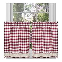 Buffalo Check Tier Pair Window Curtain Set - 58 Inch Width, 24 Inch Length - Burgandy & Ivory Plaid Drapes - Light Filtering Drapes for Kitchen, Bedroom, Living & Dining Room by Achim Home Decor