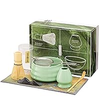 Japanese Matcha Whisk and Bowl Set, 7pcs Matcha Kit Tea Set include Bamboo Whisk, Matcha Bowl, Scoop & Whisk with Holder, Sifter, Towel for Matcha Making Starter Kit Gift (Green)