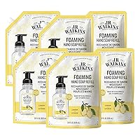 J.R. Watkins Foaming Hand Soap Refills, All Natural, Alcohol-Free Hand Wash, Cruelty-Free, USA Made, Moisturizing Hand Soap Refill for Bathroom or Kitchen, Lemon 28 fl oz Foam Soap Refill, 6 Pack