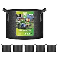 iPower 5-Pack 10 Gallon Plant Grow Bags Thickened Nonwoven Aeration Fabric Pots Heavy Duty Durable Container, Strap Handles for Garden, Black New
