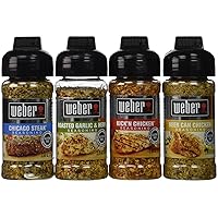 Weber Seasoning Variety 4 Flavor Pack 2.5-2.75 Ounce (Chicago Steak, Roasted Garlic and Herb, Kick'n Chicken, Beer Can Chicken)