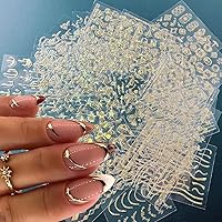 Gold Nail Art Stickers - 3D Self-Adhesive Nail Supplies Gold Line Star Nail Stickers Metallic Heart Stars Moon Leaf Flower Mixed Design French Tip Decals for Women Manicure Accessories Craft 30Sheets
