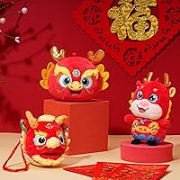 Allnice 2024 Chinese New Year Dragon Ornament Red Mascot Dragon Embroidery Dragon Lunar New Year Decoration Pendant Good Luck Hanging Ornaments Zodiac Dragon for Chinese Spring Festival - 3PCS