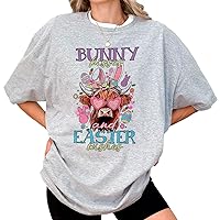 DuminApparel Bunny Kisses and Easter Wishes Western Easter Highland Cow Bunny Ears T-Shirt, Easter Gift Women Kids T-Shirt, Unisex Sized, Comfort Colors Multi