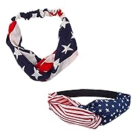LUX ACCESSORIES American Flag Stars Stripes 4th of July Stretch Headband Set (2pc)