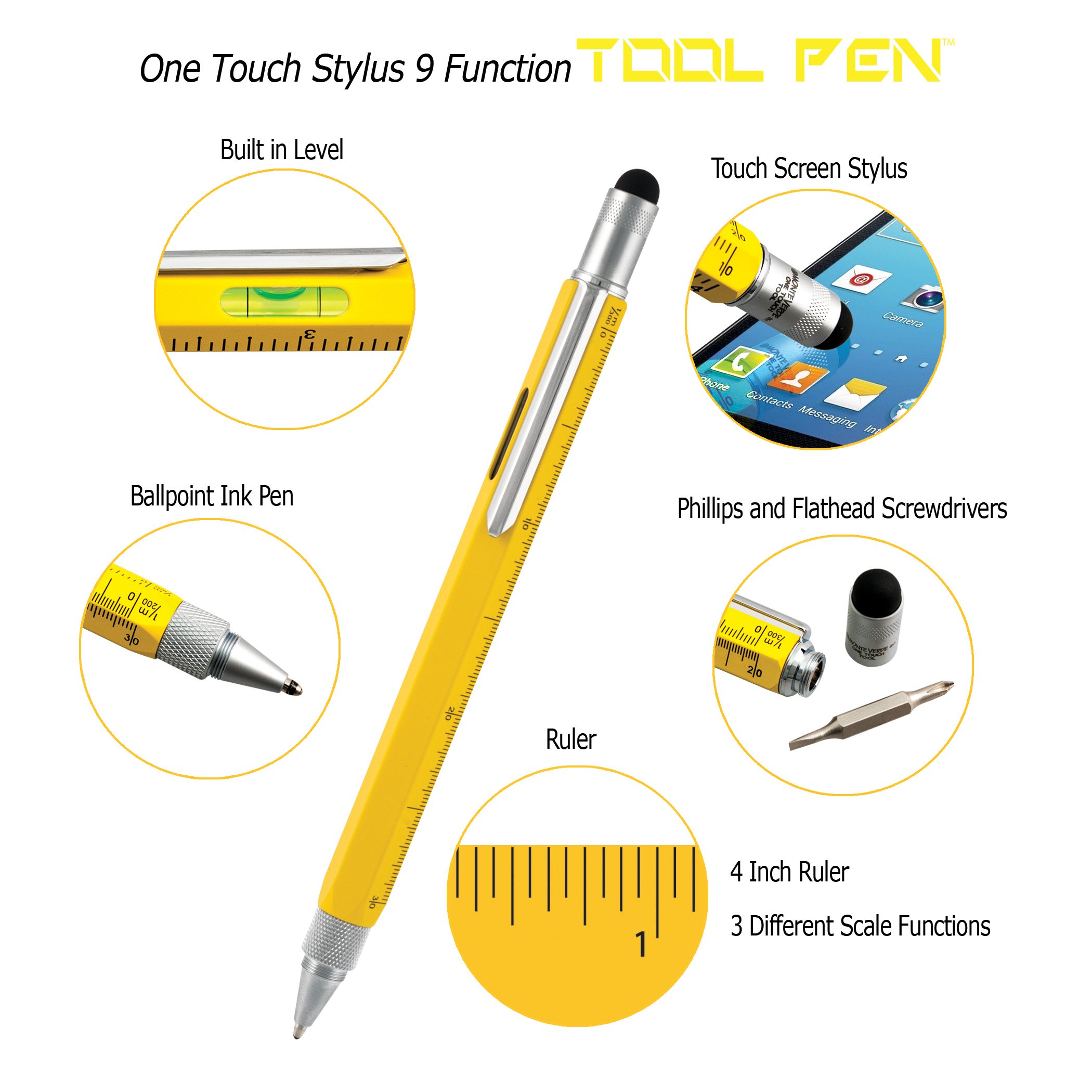 Monteverde USA One Touch Tool Pen, Ballpoint Pen, Yellow (MV35212)