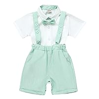 IMEKIS Baby Boy Baptism Christening Outfit Bowtie Dress Shirt Suspenders Shorts Summer Wedding Party Formal Ring Bearer Suits
