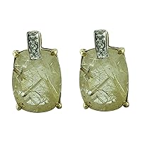 Golden Rutile Cushion Shape Gemstone Jewelry 10K, 14K, 18K Rose Gold Stud Earrings For Women/Girls