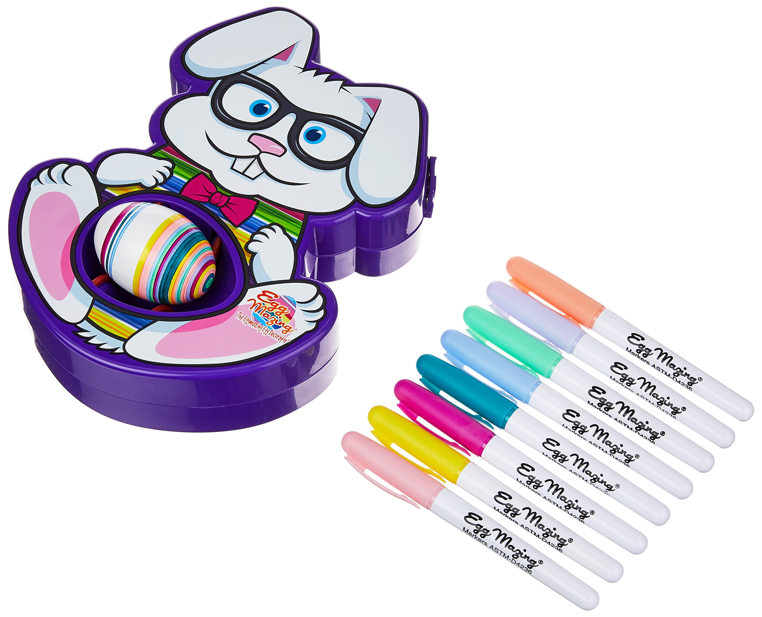 The Eggmazing Egg Decorator Kit - Includes Bunny Egg Decorating Spinner Arts and Crafts Set with 8 Colorful Quick Drying Markers [Packaging May Vary]