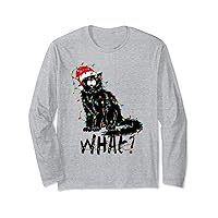 Funny Black Cat Gift Pushing Christmas Tree Over Cat What? Long Sleeve T-Shirt